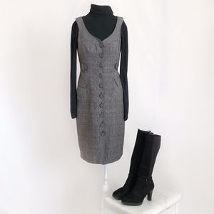 Nanette Lepore Gray Plaid Wool Blend Dress SZ 0